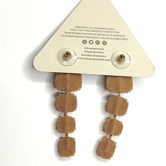 Deepa Gurnani Anthropologie Earrings Crystal Gold Cushion Linear Dangling - Picture 6 of 8